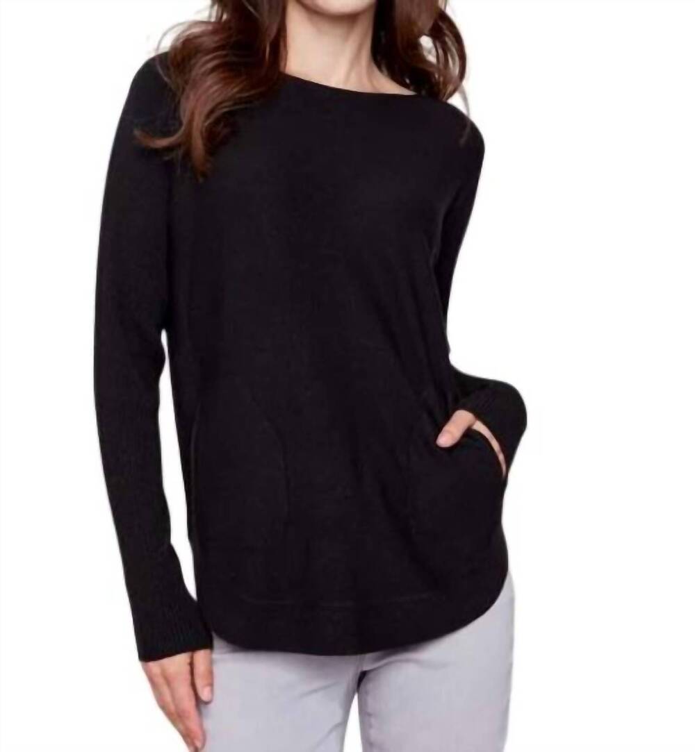 NEW CHARLIE B plushy knit crew neck sweater in black